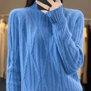 Autumn Winter Casual Long Sleeved Sweater Fashionable Loose Thickened Knitted Turtleneck Pullover for Women