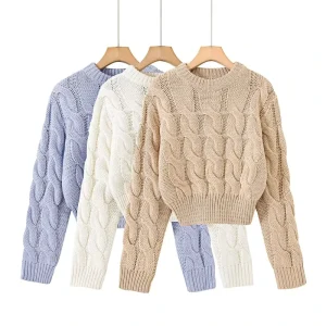Autumn Winter Custom Sexy Crop Top Women Knit Pullover Sweater Cable Knitted Knitwear Ladies Sweater for Women