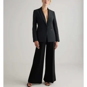 Autumn Winter Elegant Women’s Business Blazer Custom Black Button Blank Collar Solid Pattern Woven Out Wear Suit