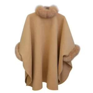 Autumn Winter Large Fur Collar Mid Length Woolen Coat Cloak Shawl Loose Solid Color Sweet Casual Women’s Coat