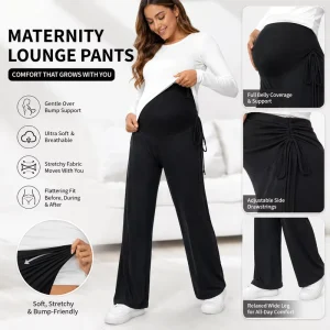Autumn Winter Pregnant Women Maternity Loose High Waisted Button Front Vintage Milk Silk Full Length Straight Leg