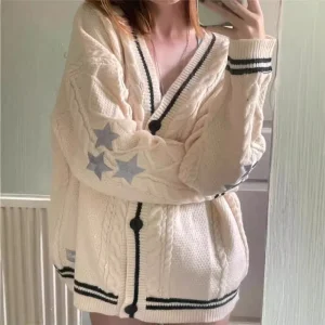Autumn Winter Solid Color Long Sleeve V Neck Single Breasted Embroidery Polyester Cardigan