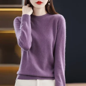 Autumn Winter Solid Color Wool Blended Pullover Sweater Plain Knitted Women Sweater Custom Design Sweater