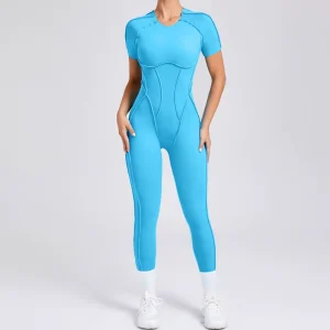 Autumn Winter Three Dimensional Backless Tight Fitting Short Sleeve Long Pants Jumpsuit One Piece Sports Women