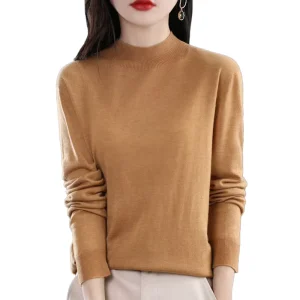 Autumn Winter Warm O Neck Solid Color Pullover Knitted Wool Sweater for Women