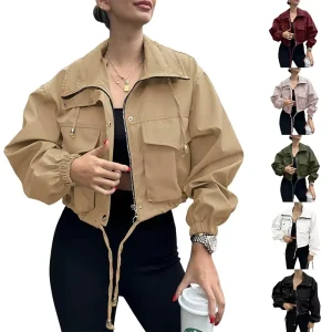 Autumn Winter Women Coat New Jacket Long Sleeved Solid Color Short Zipper Jacket