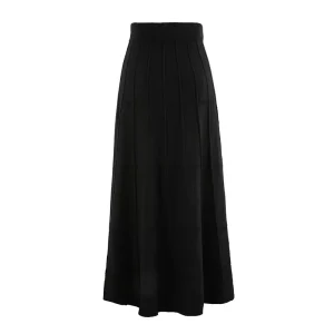 Autumn Winter Women’s Casual Breathable Knee-Length A-Line Knitted Woolen Skirt with Natural Waistline