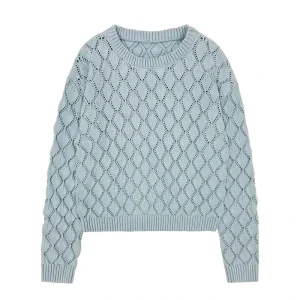 Autumn Winter Women’s Casual Computer Knitted Pullover Soft Wool Blend Long Sleeve Sweaters with Custom Logo on Front