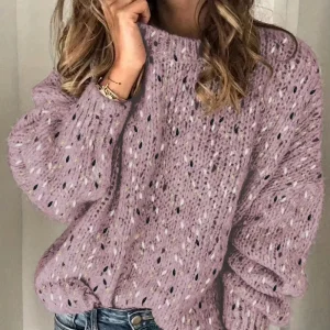 Autumn Winter Women’s Casual Crew Neck Pullover Knitted Sweater with Bow Front Love Heart Pattern Vintage Ribbed Hem Long Sleeve