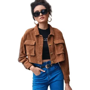 Autumn Winter Women’s Casual Streetwear Style Button Detail Vintage Baseball Windbreaker Jacket