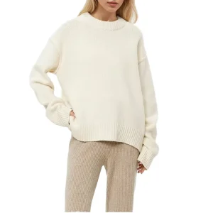 Autumn Winter Women’s Elegant Loose Solid Long Sleeve Sweater Fashionable Thick Knitted Crew Neck Casual Knitwear