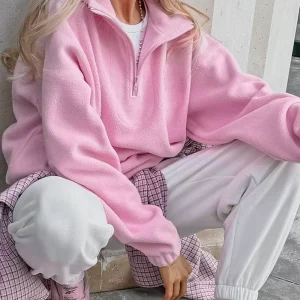 Autumn Winter Women’s Hooded Sweatshirt French Style Simple Lazy Fashion Outerwear Top Anti Shrink Solid Color Niche Front
