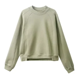 Autumn Winter Women’s Korean Style Casual Oversized Long Sleeve Crewneck Fleece Sweatshirts Custom Solid Color Digital Printing