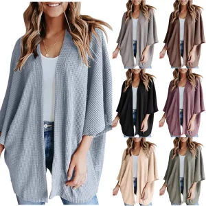 Autumn Winter Women’s Loose Shirt Blouse Knitwear Tops Long Length Casual Solid Pattern Breathable O-Neck Polyester Cotton Yili