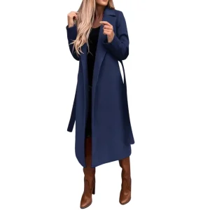 Autumn Winter Women’s Solid Color Long Sleeve Long Coat Simple Women Coats