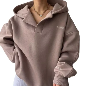 Autumn Winter Women’s Solid Color Loose Hoodie Trend Printed Casual Sports Long Sleeve Sweatshirt