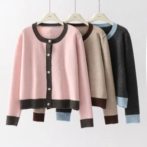 Autumn Winter Women’s Stylish Korean Design Anti Pilling Computer Knitted Cardigan Long Length Wool Blend Coat Metal Buttons