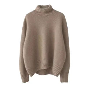 Autumn Winter Women’s Turtleneck Knitted Pullover Sweater Casual Vintage Style with Woven Weave
