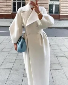 Autumn Winter Woolen Coat Women Vintage Court Style Lantern Sleeve Overcoat Female Lapel Long Overcoat