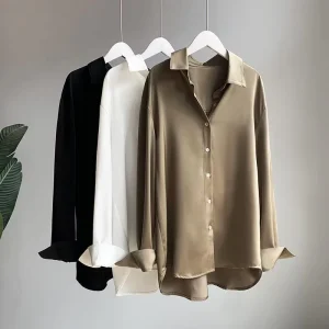 Autumn Women’s Business Casual Long Sleeve Work Shirt Collar Lapel Office Shirt Formal Loose Top