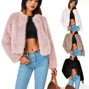 Autumn Women’s Fox Faux Fur Collarless Short Coat Dyed Windproof Outerwear in Various Colors Large Size Fashion