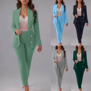 Autumn Women’s Lapel Button Fashion Suit High Quality Business Jacket Elegant Slim Fit Pants Two piece Set