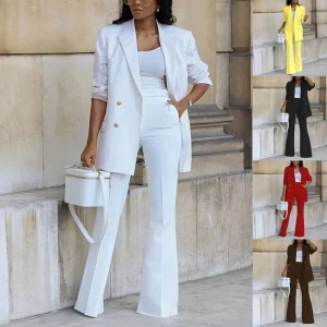 Autumn Women’s Suits Solid Color Casual Suit Wide Leg Pants Suit Two Piece Set Women Clothing