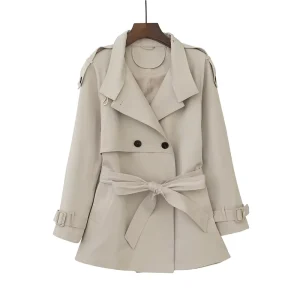 Autumn Women’s Windbreaker Casual Double Breasted Waistband Design Jacket British Style Loose