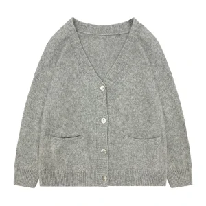 Autumn Women’s Wool Knit Cardigan Loose V Neck High Quality Single Breasted Women’s Knitted Cardigan With Pocket