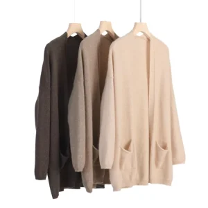 Autumn and Winter 100% Pure Cashmere V Neck Casual Long Double Pocket Buttonless Cardigan Custom