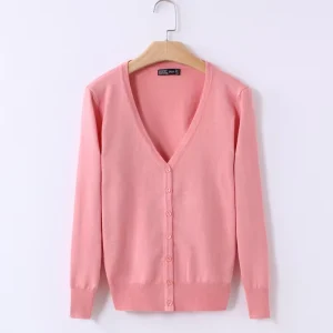 Autumn and Winter Casual Thin Women’s Knitted Short Cardigan Crochet Jacket All match Solid Color V neck Spring and Autumn