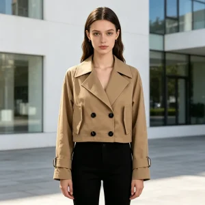 Autumn and Winter Double Breasted Short Trench Coat Loose Fit Trendy Women’s Trench Jacket Factory