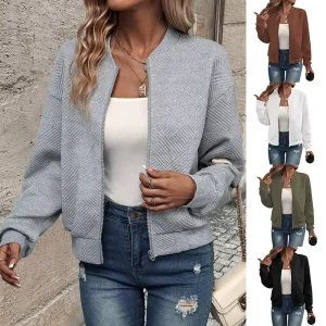 Autumn and Winter High-quality Women’s Jackets Fashion Temperament Casual Zipper Knit Cardigan Long-sleeved Jacket