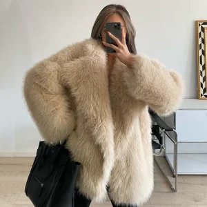 Autumn and Winter Lapel Fur Coat Women’s Artificial Fur Loose Korean Version Medium Long Coat Women’s Clothing