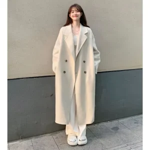 Autumn and Winter Large Size Women’s Trench Coat Thickened Medium Long Woolen Jacket