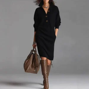 Autumn and Winter Lazy Style Over the Knee Sweater Dress Women’s Long Loose Tall Solid Color Sweater Long Skirt Women