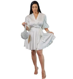 Autumn and Winter New High Quality Satin Dress Women’s Clothing Temperament Solid Color Dress