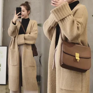 Autumn and Winter New Korean Women’s Loose Thickened Knit Cardigan Sweater Coat With Pocket