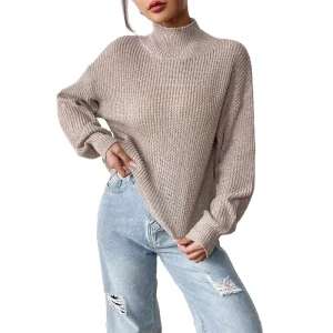 Autumn and Winter Oversized Knitwear Wool Knit Sweater Women Half High Neck Long Batwing Sleeve Soft Loose Sexy Women Sweaters
