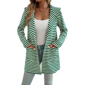 Autumn and Winter Striped Cardigan Hooded Knitted Long Sleeved Jacket Women’s Clothing
