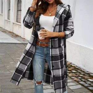 Autumn and Winter Women’s Casual Loose Contrasting Color Breasted Jacket