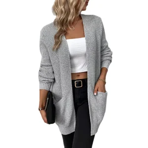 Autumn and Winter Women’s Knitted Sweater Solid Color Pocket Sweater High Quality Women’s Cardigan Jacket OEM