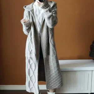Autumn and Winter Women’s Sweater Hooded Knitted Cardigan Long Coat Large Size Shawl Long Sleeve Medium Length