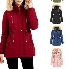 Autumn and Winter Women’s Thick Lamb Fleece Coat Women’s Loose Women’s Cotton Coat Detachable Hat with Fleece Coat