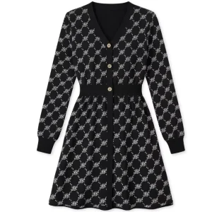 Autumn and Winter Women’s V neck Knitted Dress Commuter Style