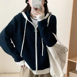 Autumn winter Pullover Woman Lambs Wool Zip up Cardigan Sweater Customized Comfortable Women’s Hooded Sweater