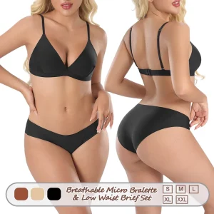 BR01 and DS02 Women’s Breathable Microfiber Bralette Non Padded Underwear Set