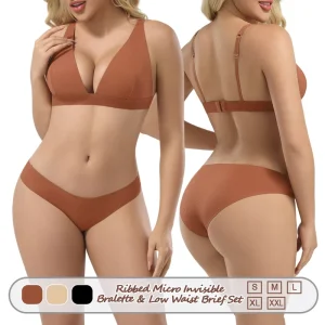 BR16 and DS03 ODM Women’s Breathable Microfiber Bralette Non Padded with Breathable Microfiber Low Waist Brief Underwear Sets