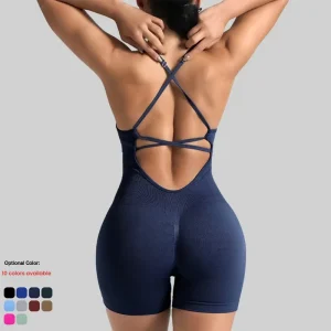 BX001 Women’s High Waist Gym Workout Rompers Short Length Sportswear Bodysuits One Piece Scrunch Yoga Fitness Jumpsuit