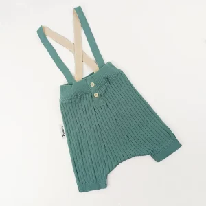 Baby Unisex Chunky Ribbed 100% Cotton Knitted Sweater Overalls Suspender Shorts Cross Back Jumpsuit for Infants Toddlers